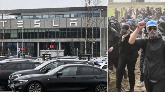 Berlin'de Yüzlerce Kişi Tesla Fabrikasına Saldırdı